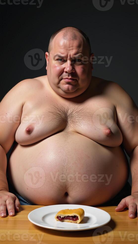 Obese man resists consuming highcalorie foods photo