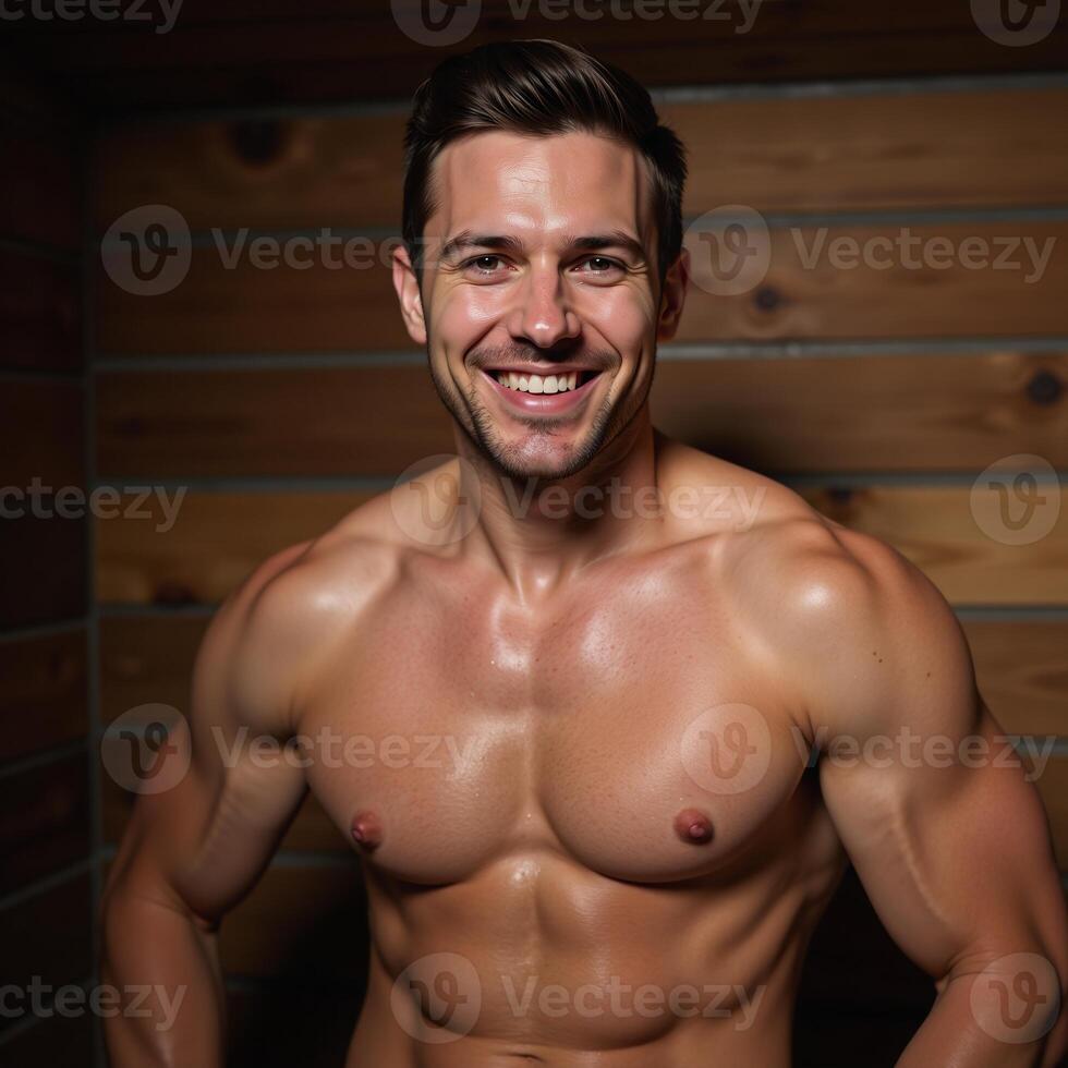 In a steamy LGBTQ themed scene a content man is depicted enjoying a sauna session humanenhanced photo