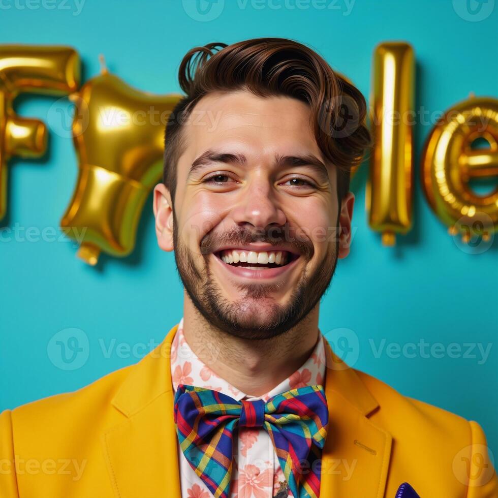 Cheerful Gay Man against vibrant Festive Background Generative photo