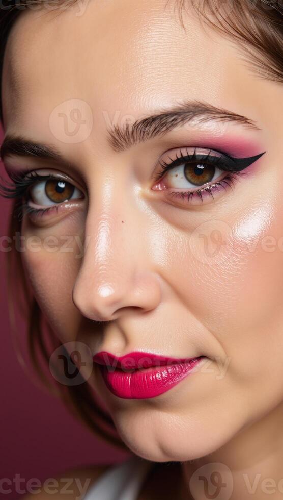 A daring and colorful portrait showcasing an individual expressing their unique identity through creative makeup styles photo