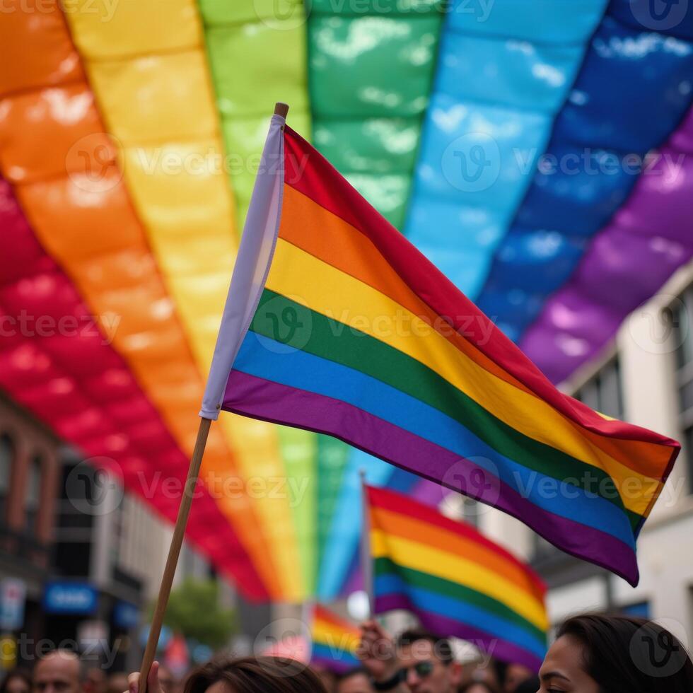 Vibrant holographic rainbow backdrop showcasing diverse LGBT pride motifs during a lively gay parade celebration photo