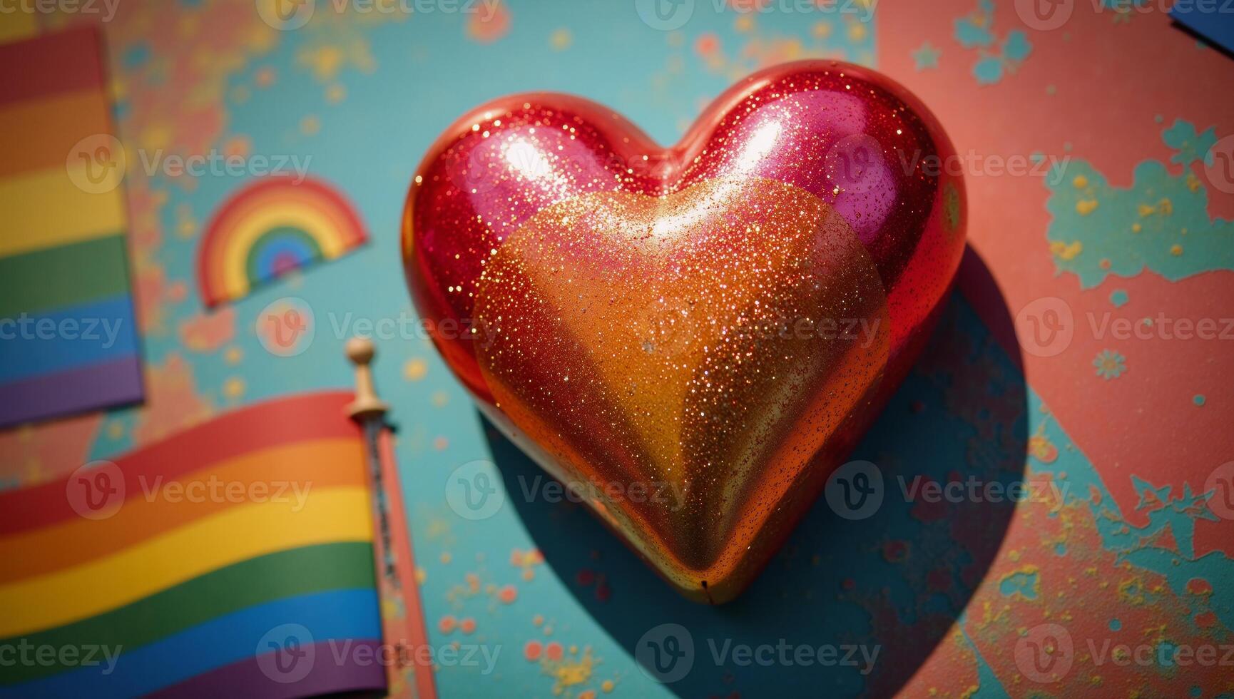 A Rainbow Heart with glitter as background or texture representing LGBTQ pride and Berlins annual Christopher Street Day CSD celebration photo