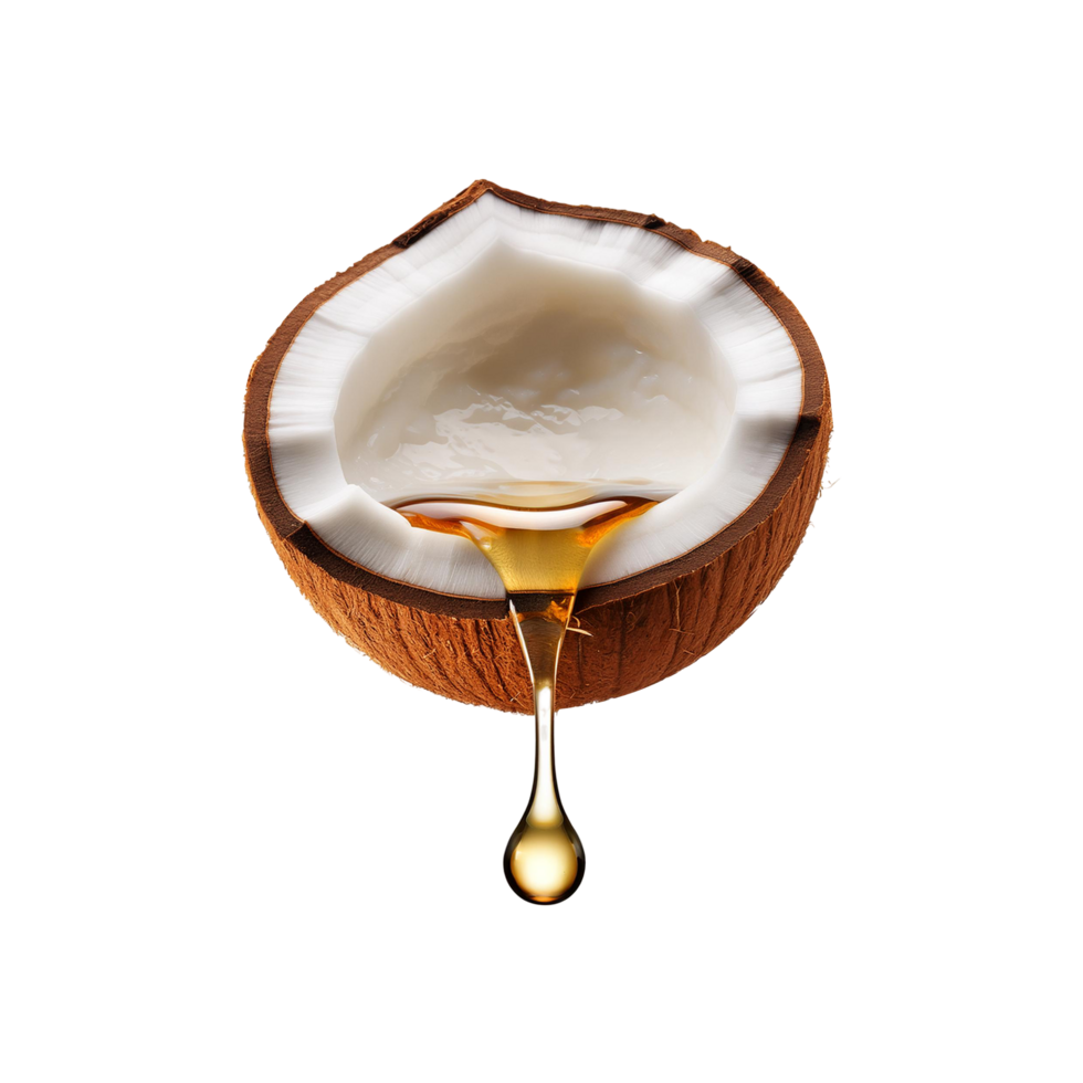 Coconut oil fall from coconut slice on transparent background png