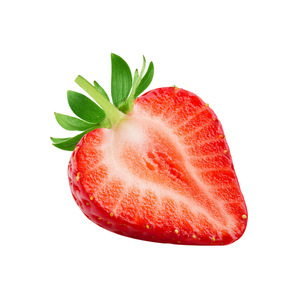 Sliced red strawberry fruit on transparent background png