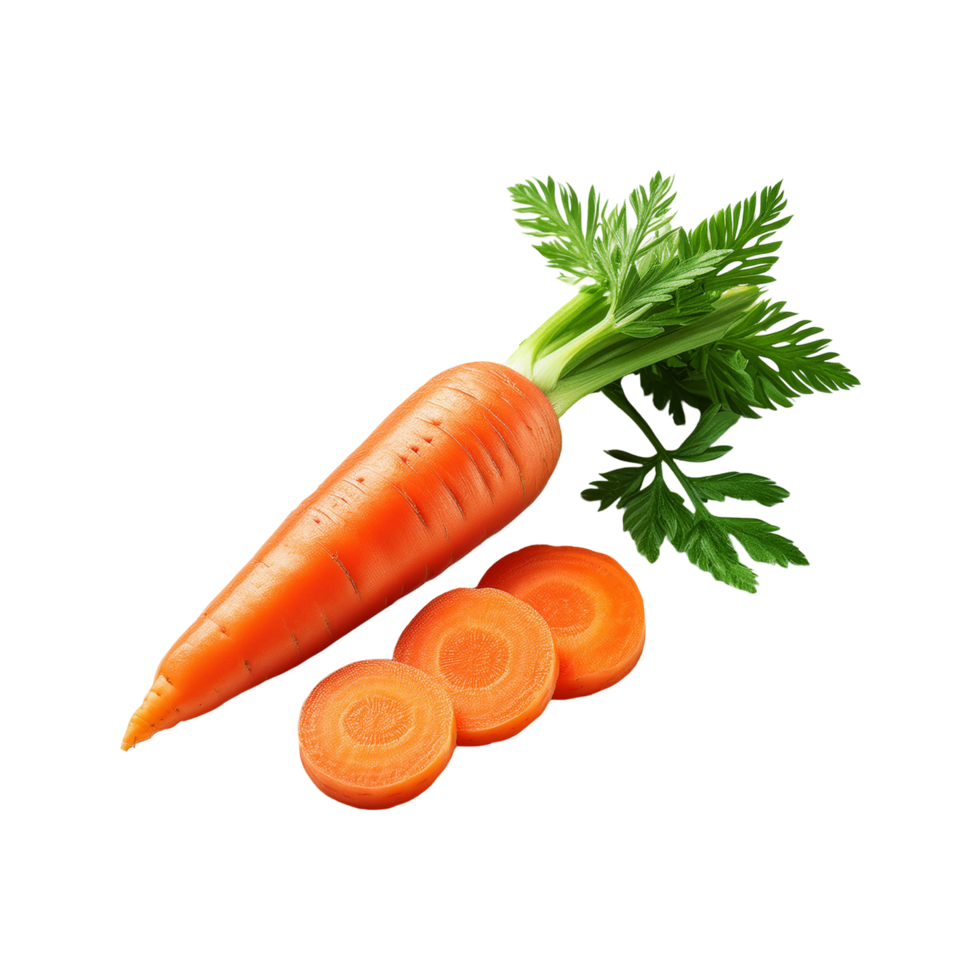 Fresh carrot vegetable with slices on transparent background png