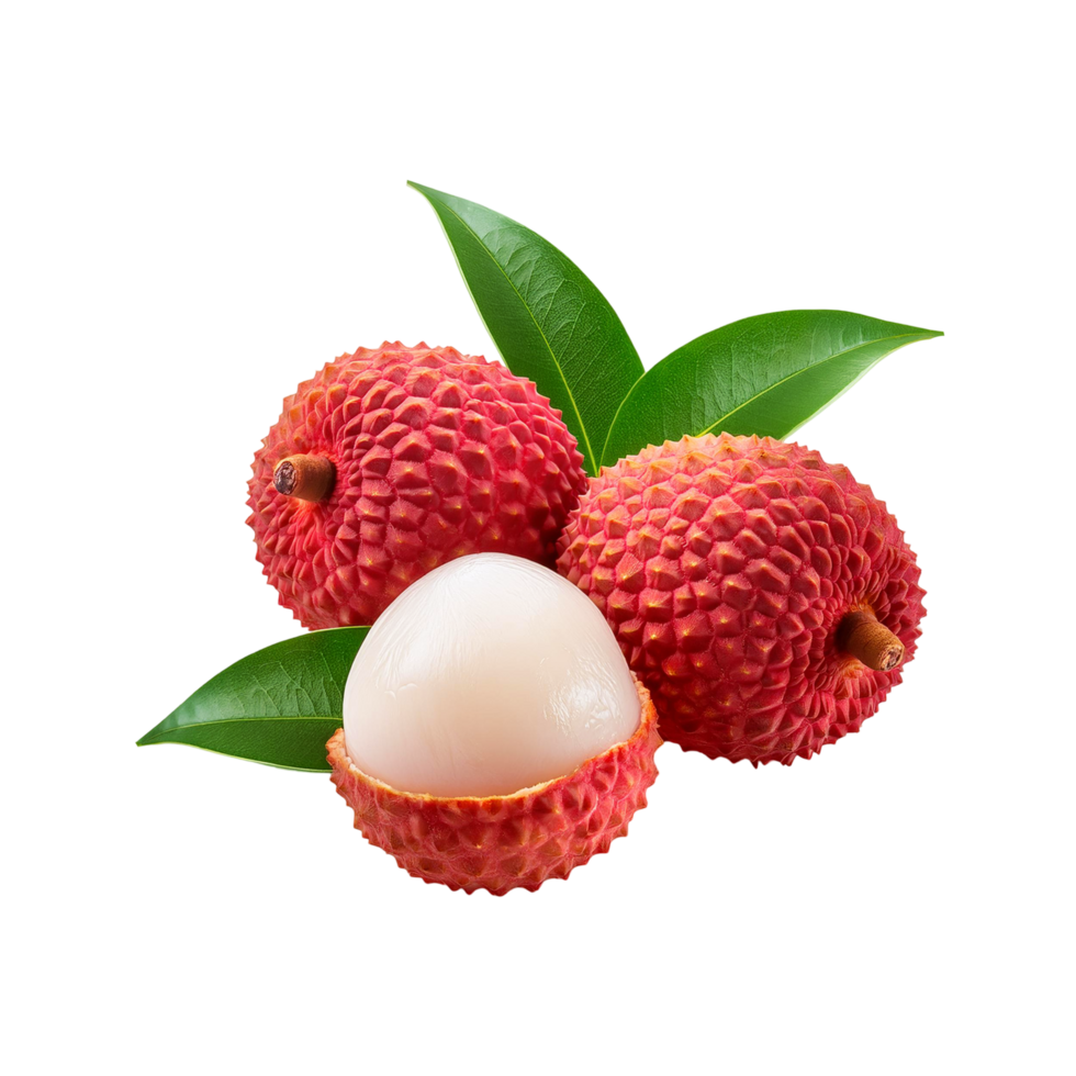 Fresh Lychee fruit with slice on transparent background png