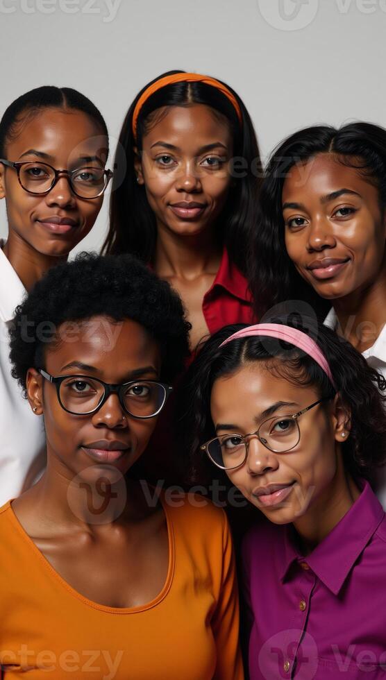 Digital artwork depicting diverse members of an African American group sporting various hairstyles and skin tones all adorned in stylish eyewear photo