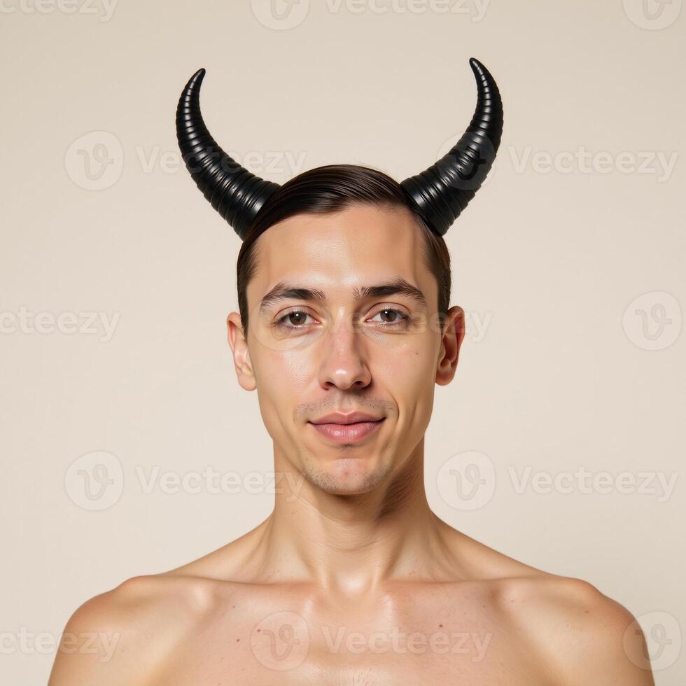 A portrait showcases an individual with distinct horns identified as part of the LGBTQ community photo