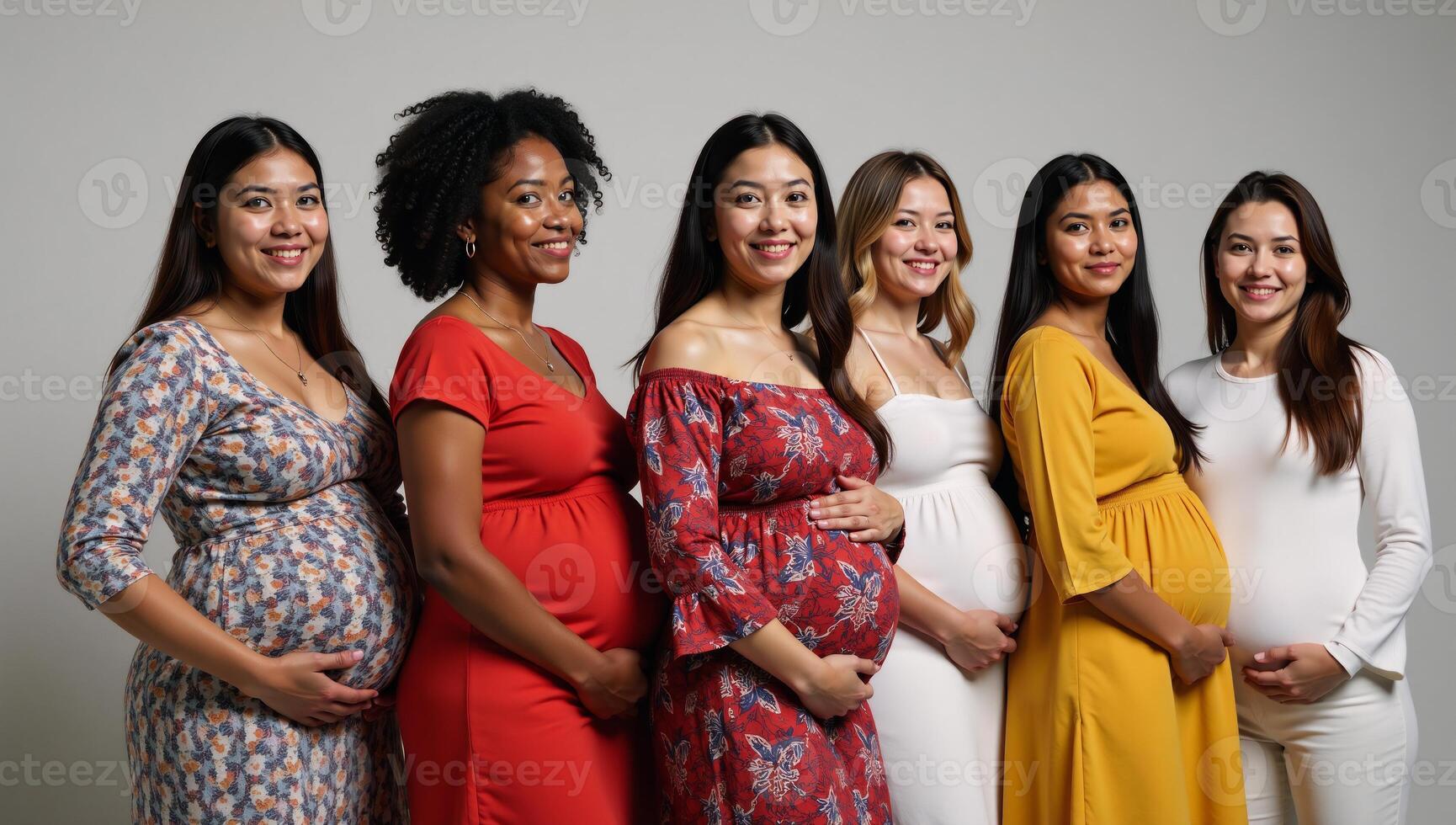 Group of diverse pregnant women united in solidarity photo
