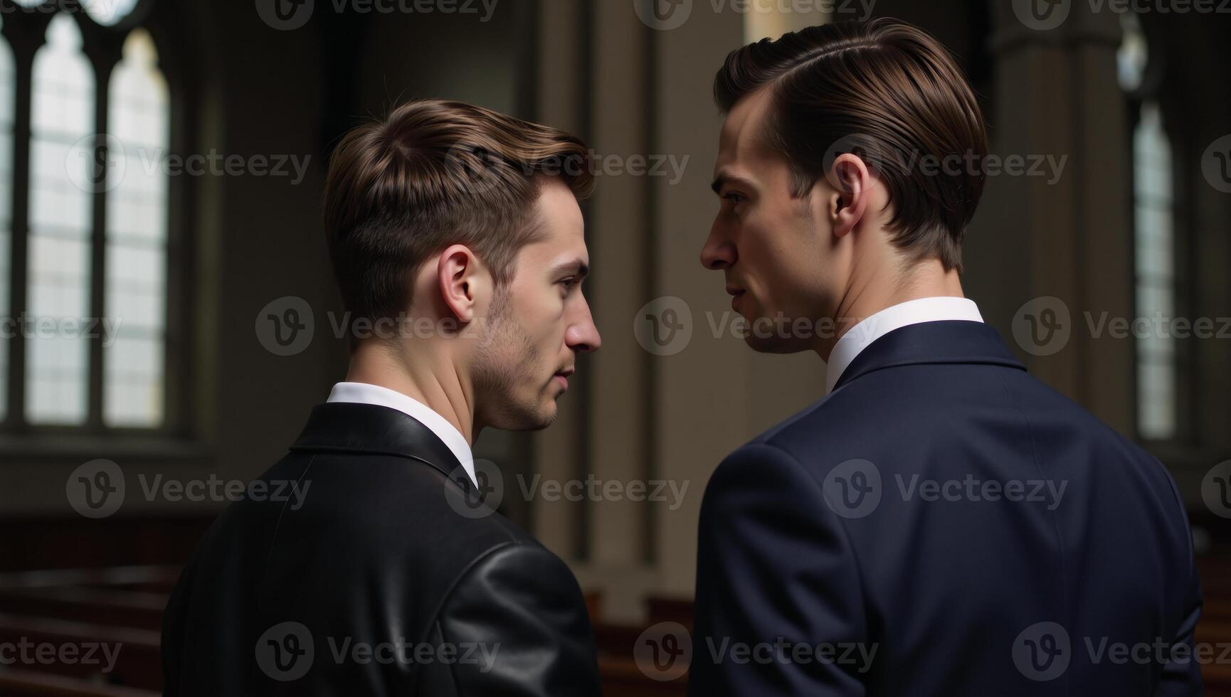 Gay men exiting a church photo