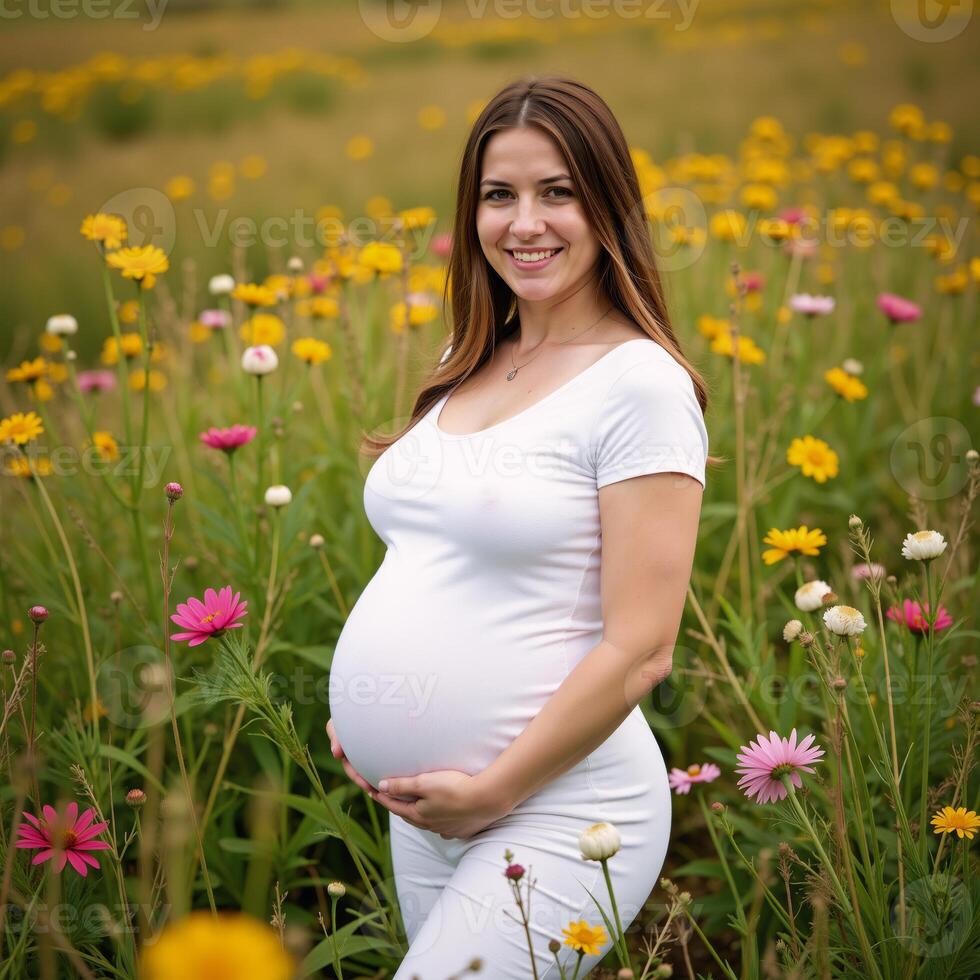 Pregnant woman standing amidst a beautiful natural scene Maternity Nature photo