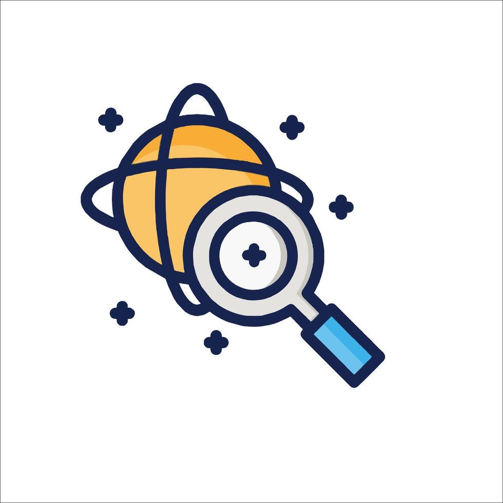 A magnifying glass is holding an atom vector