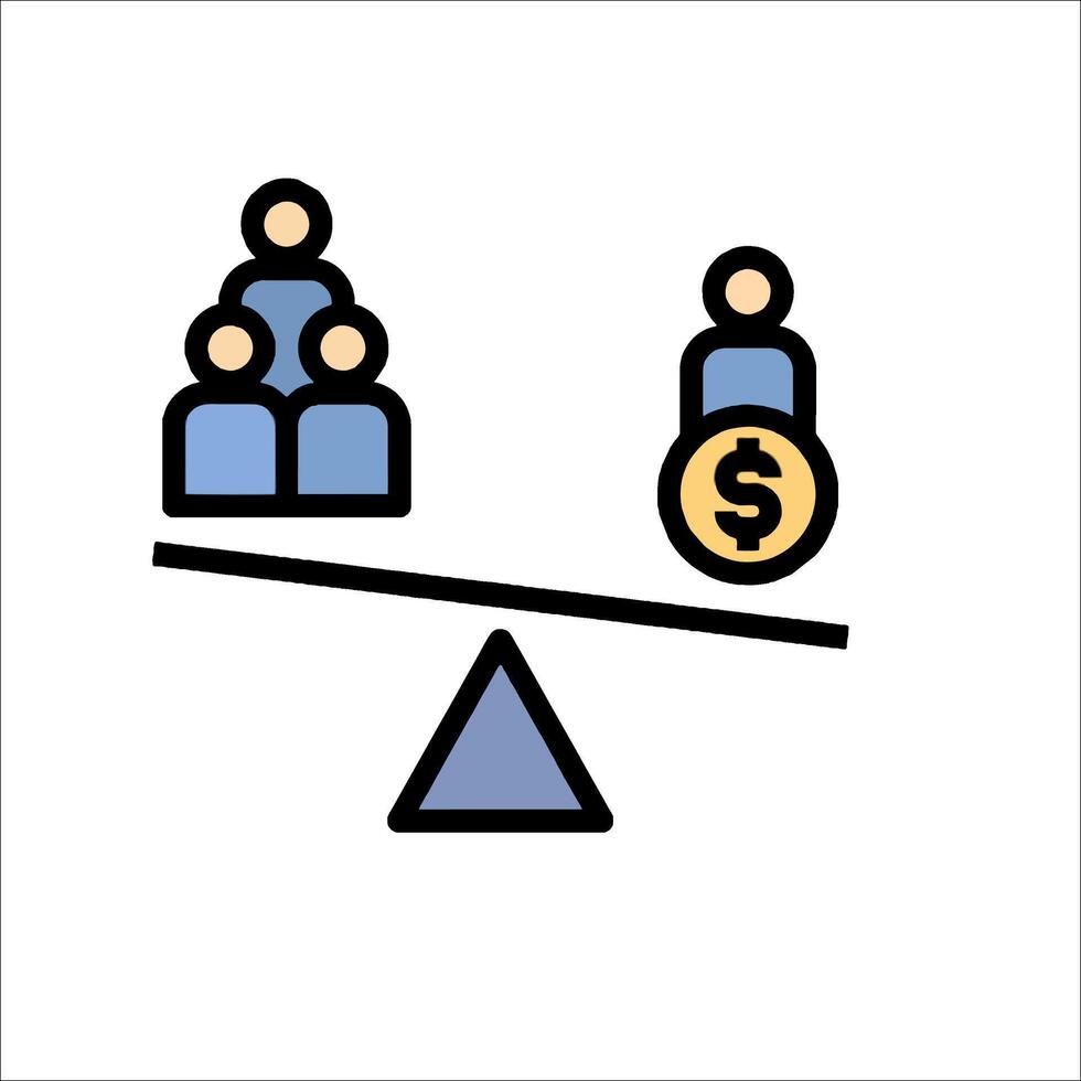 A person is balancing on a seesaw with a dollar sign on one side and a person on vector