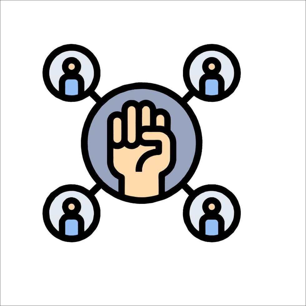 A hand holding up five fingers and a circle with people around it vector