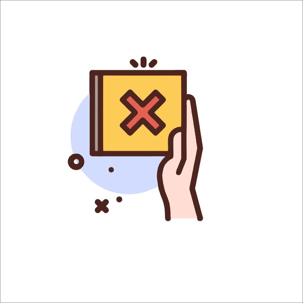 A hand holding a book with an x on it vector