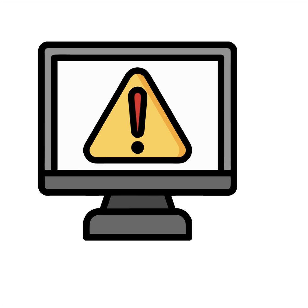 A computer monitor with a warning sign on it vector
