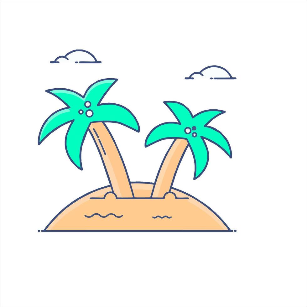 Tropical island with two palm trees illustration vector