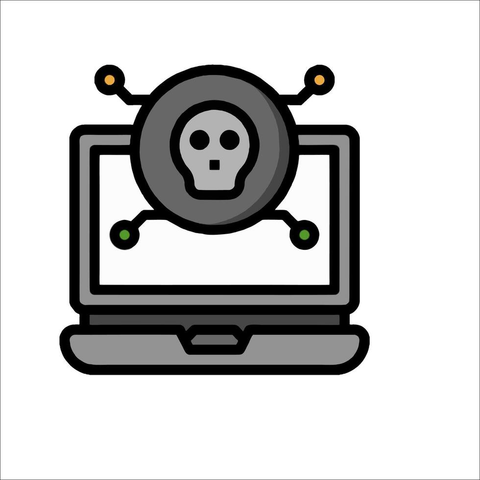 A computer with a skull on it and a skull on the screen vector