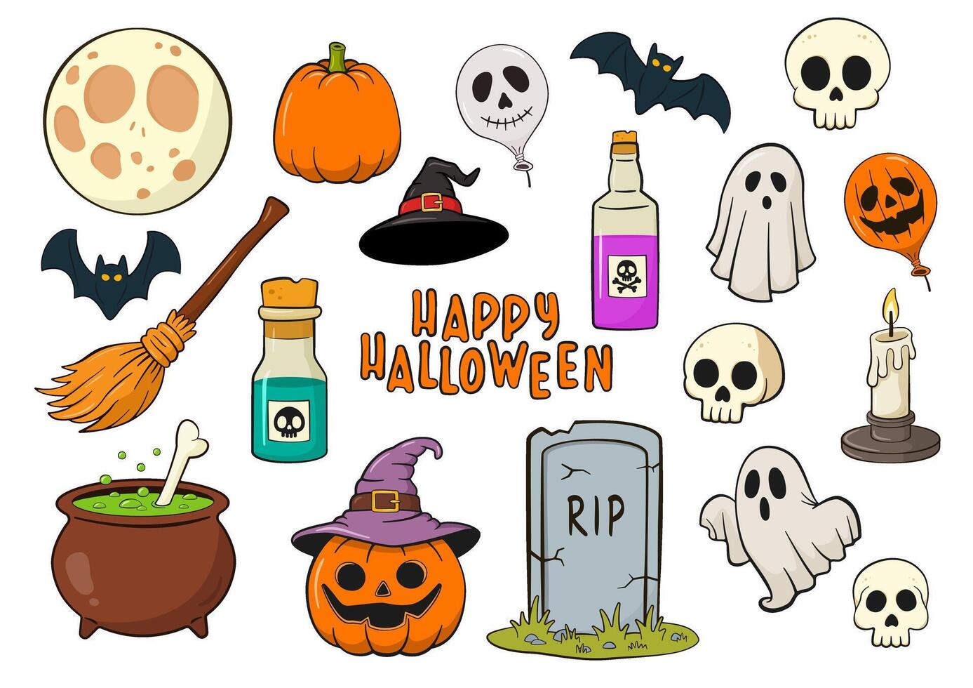 Set of various Halloween decorations vector
