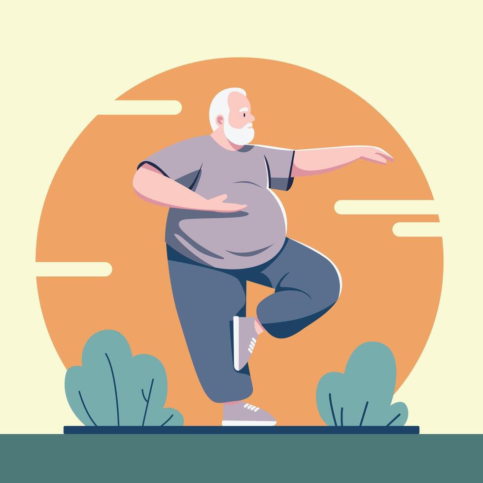 Senior man doing tai chi vector