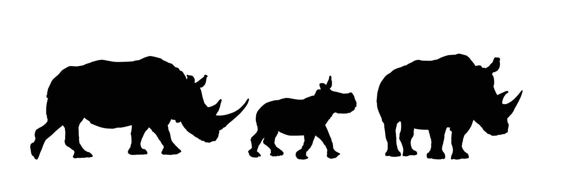 The set of silhouettes of big rhinoceroses. vector