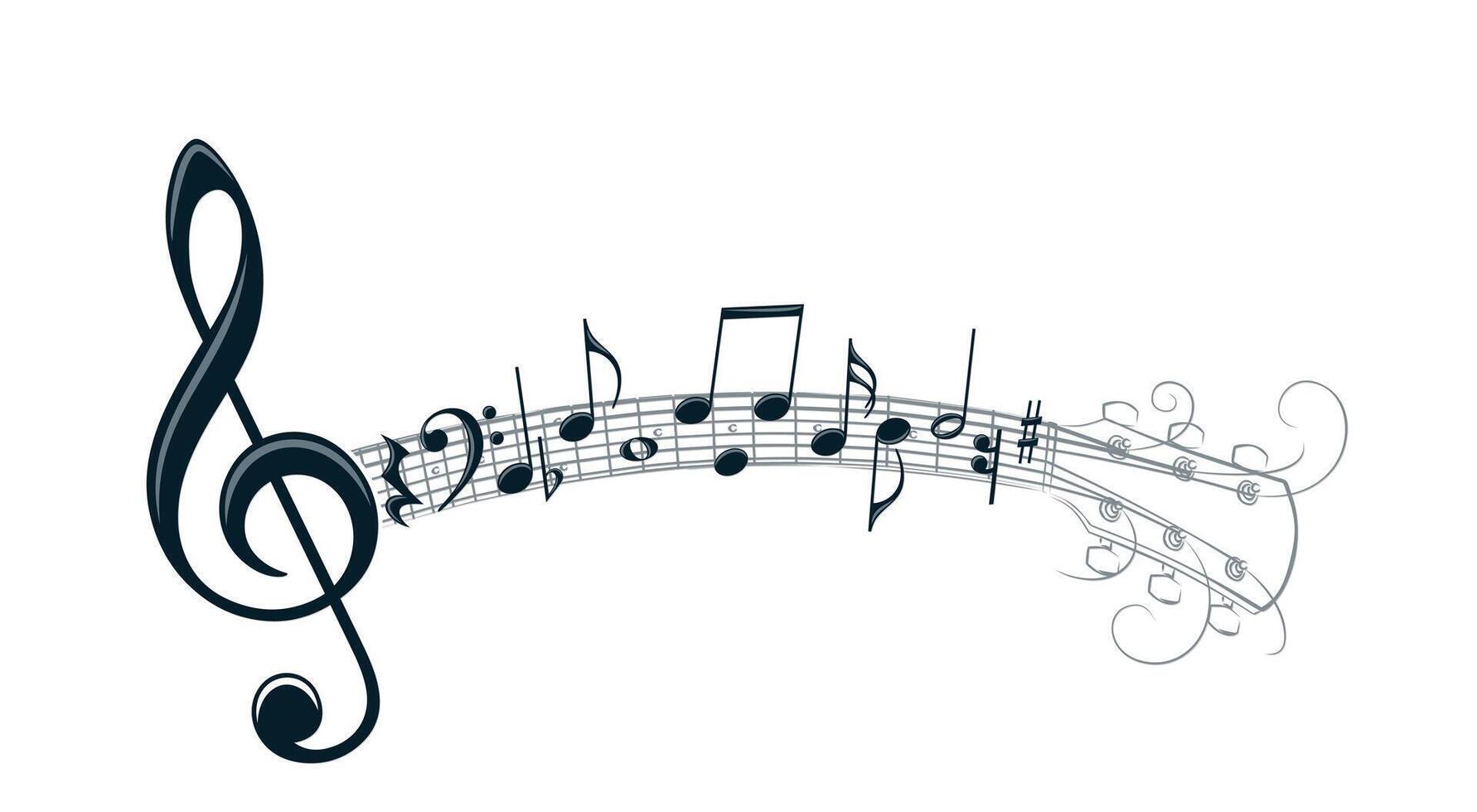 Guitar stylized symbol with musical notes. vector