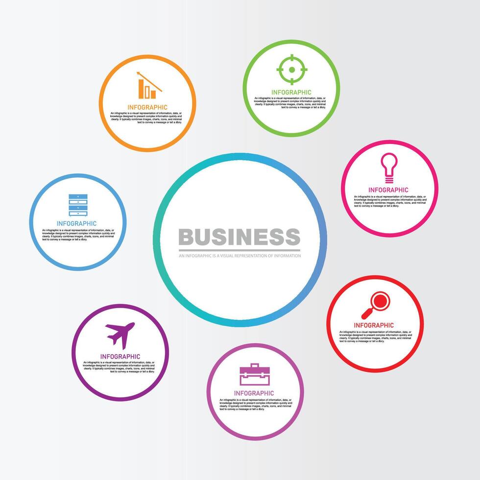 Business infographic design Circle diagram with 7 options can be used for workflow layout, diagram, annual report. vector
