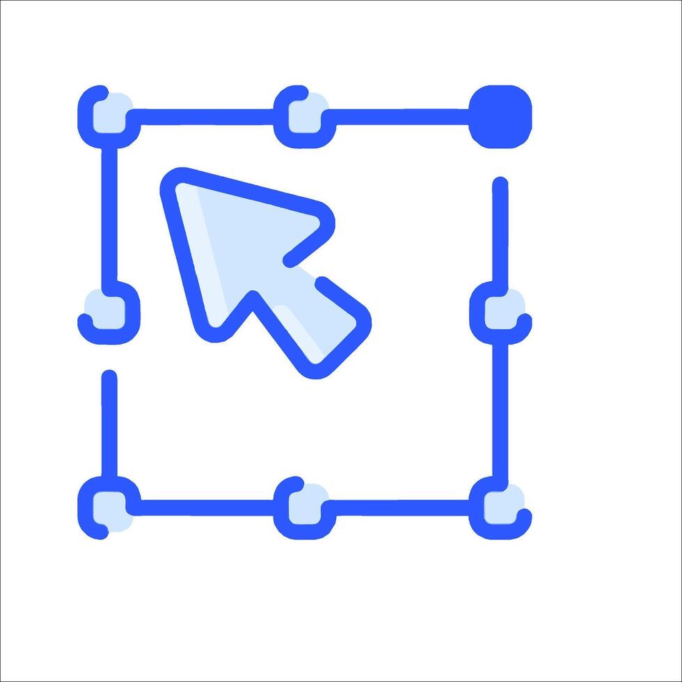 A blue arrow pointing to a square with a circle around it vector