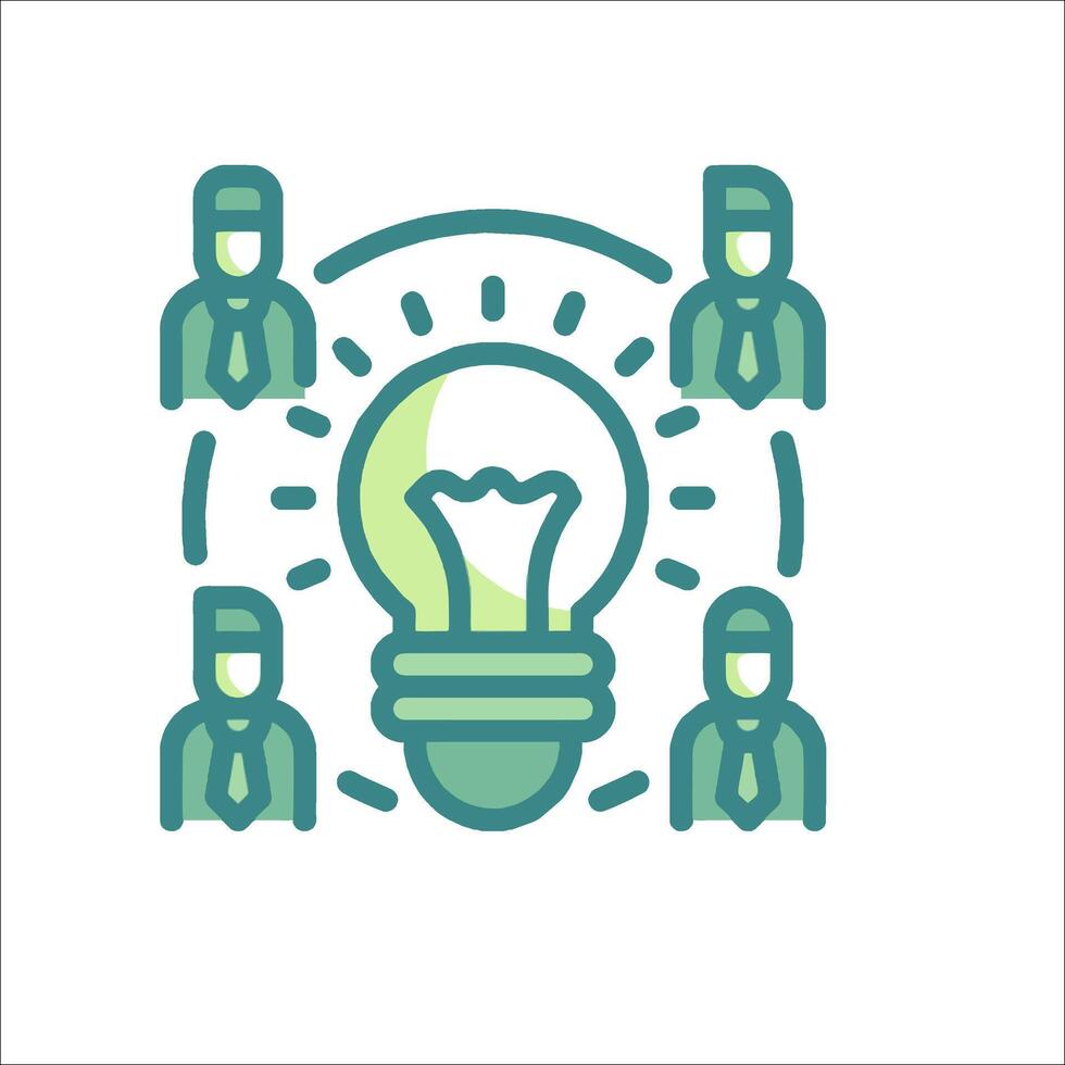 A group of people are standing around a light bulb vector