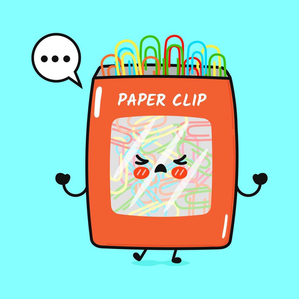 Angry Paper clip character. hand drawn cartoon kawaii character illustration icon. Isolated on blue background. Sad Paper clip character concept vector