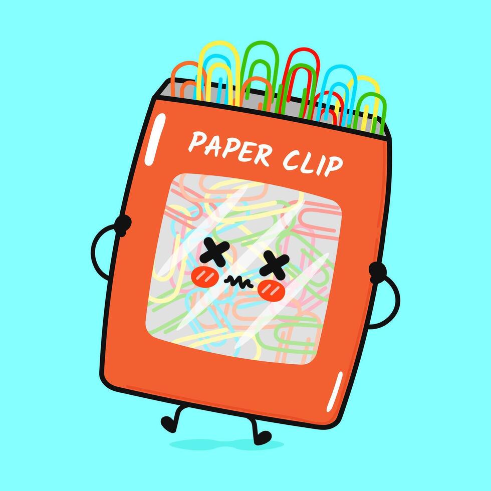 Angry Paper clip character. hand drawn cartoon kawaii character illustration icon. Isolated on blue background. Sad Paper clip character concept vector