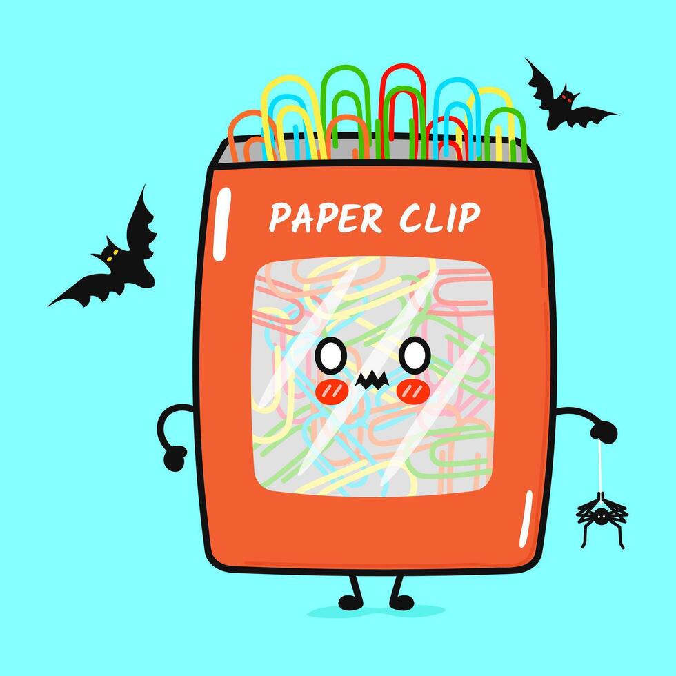 Terrible Paper clip character. hand drawn cartoon kawaii character illustration icon. Isolated on blue background. Zombie Paper clip. Halloween concept vector