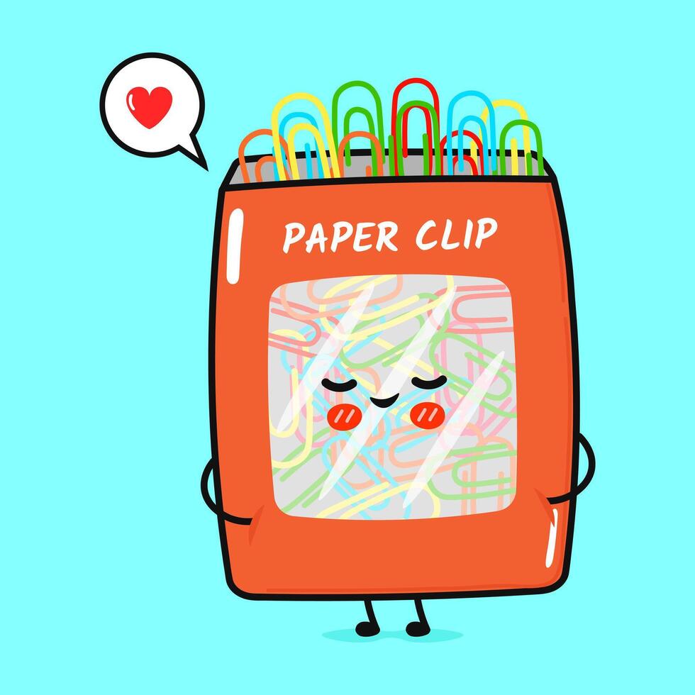 Paper clip in love character. hand drawn cartoon kawaii character illustration icon. Isolated on blue background. Paper clip character concept vector