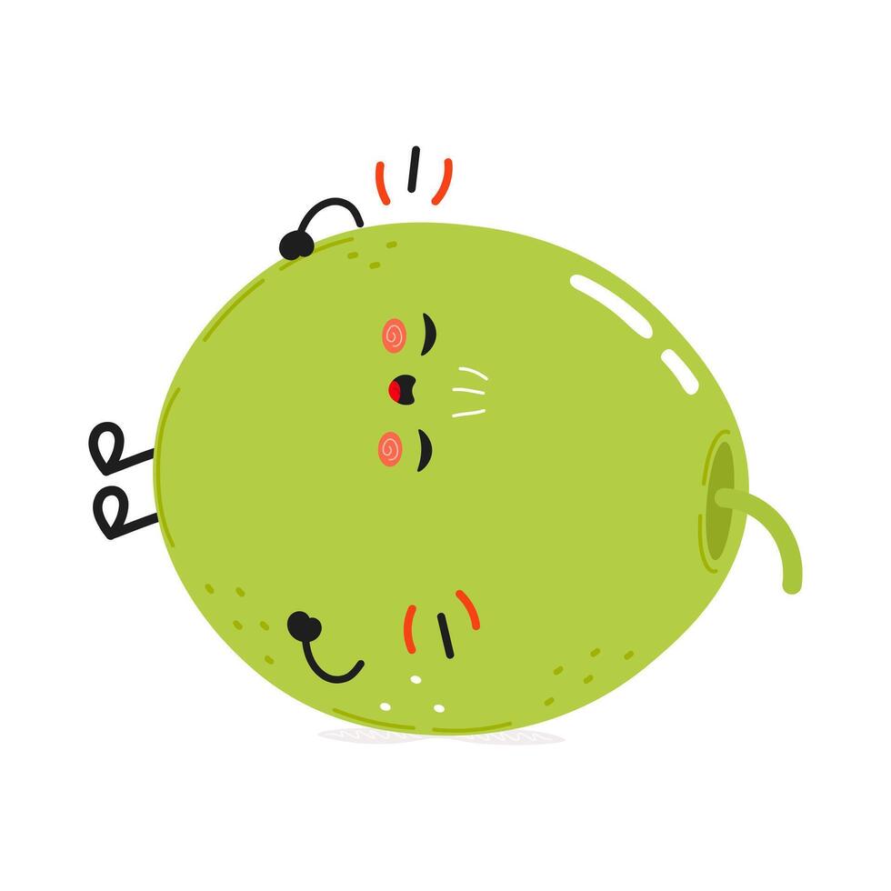 Cute cartoon illustration of a smiling Green olive character. hand drawn cartoon kawaii character illustration icon. Isolated on white background. Green olive character concept vector