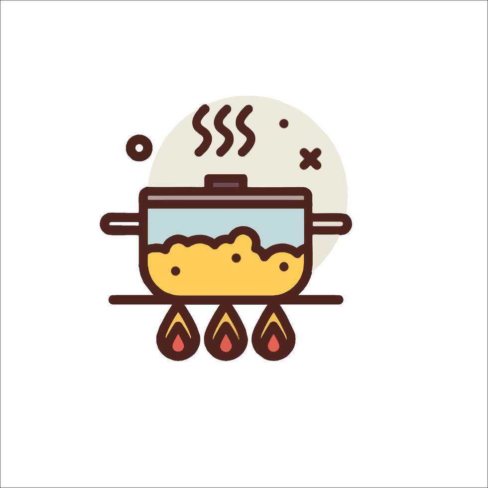 A pot of food on the stove with a flame vector