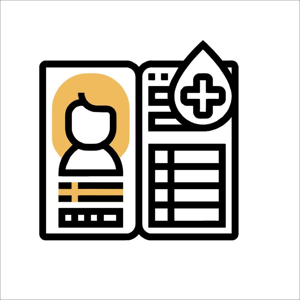 A medical record with a person's name and a drop of blood vector