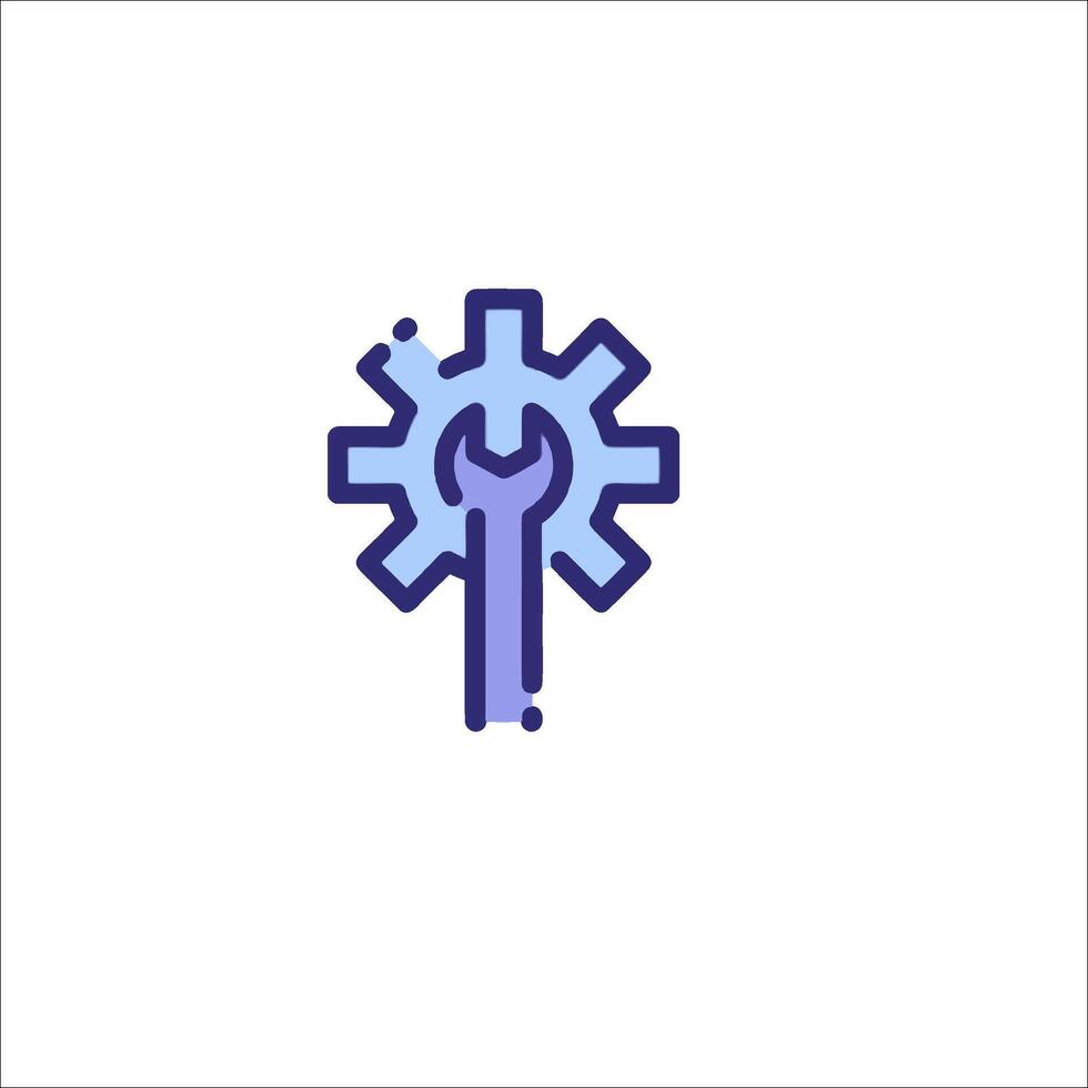 A blue and purple gearwheel with a wrench in it vector