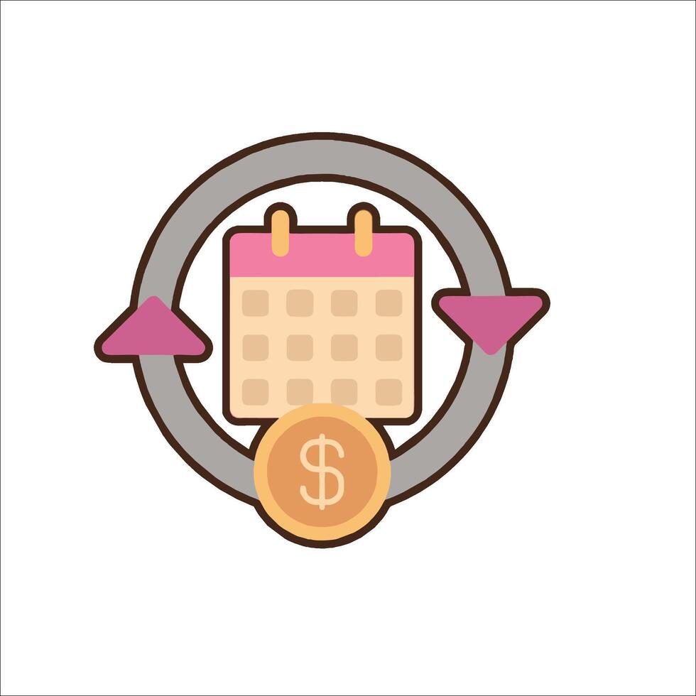 A calendar with a dollar sign and a coin vector
