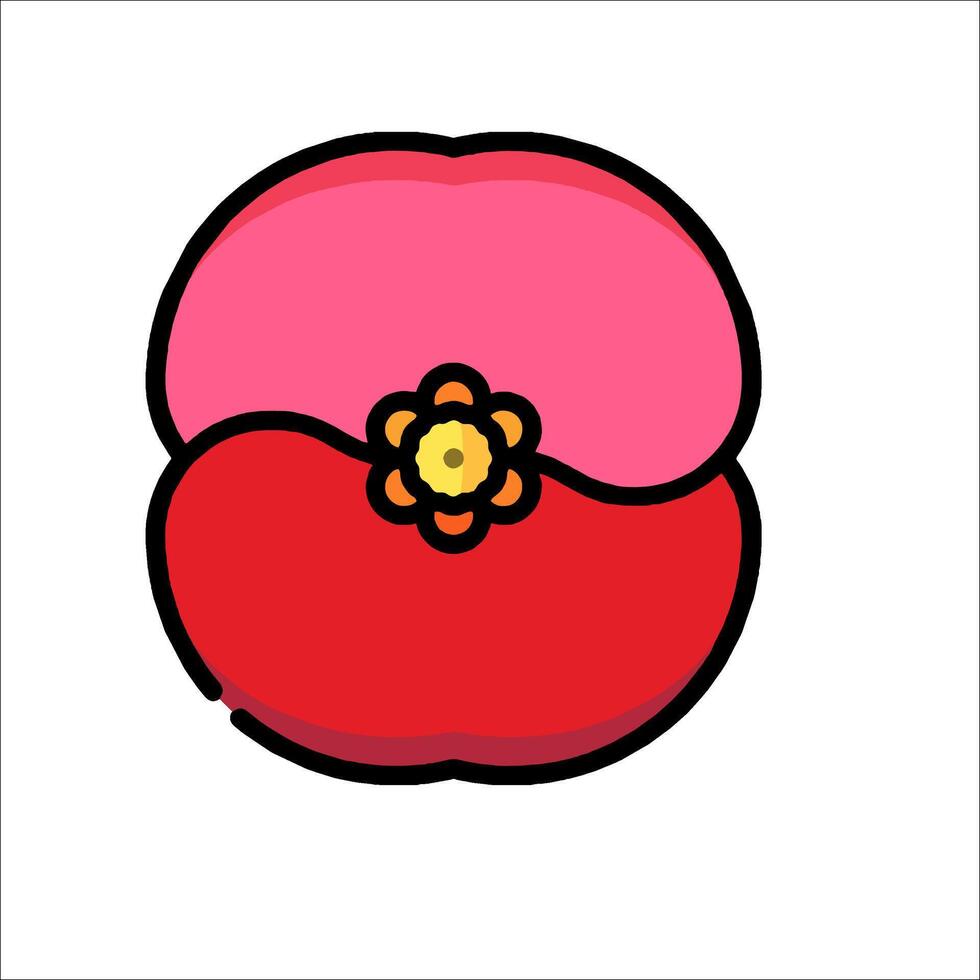 A red and pink poppy flower with a yellow center vector