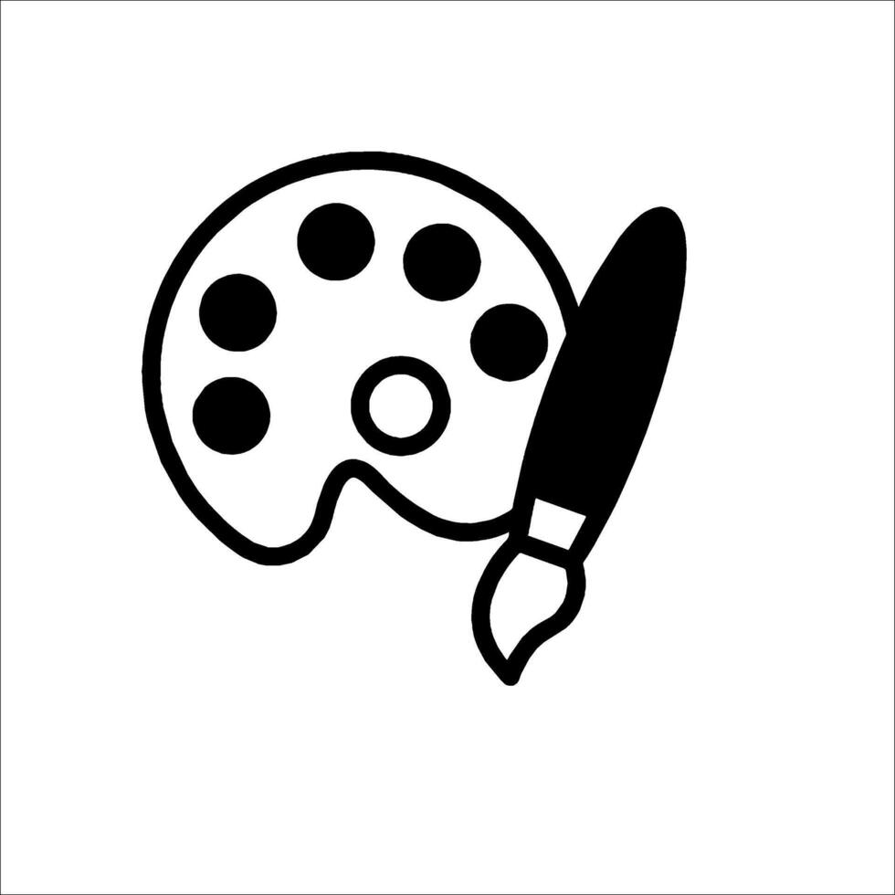 A black and white icon of a paintbrush and palette vector