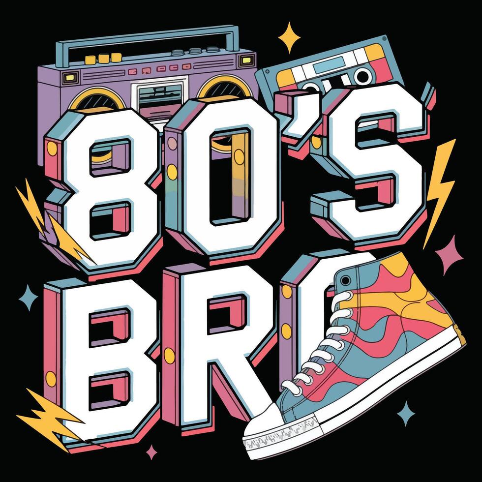 A t-shirt design that says 80's bro on it vector