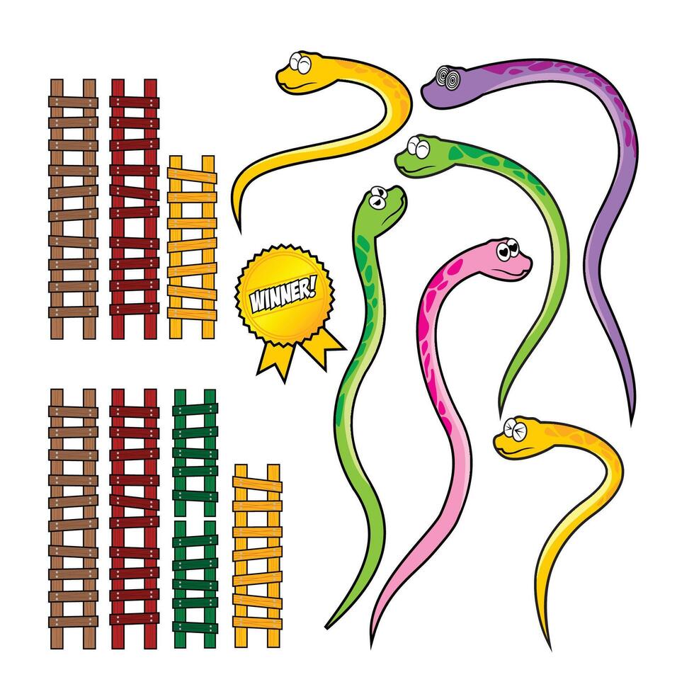 Snake and Wood Ladder Set vector