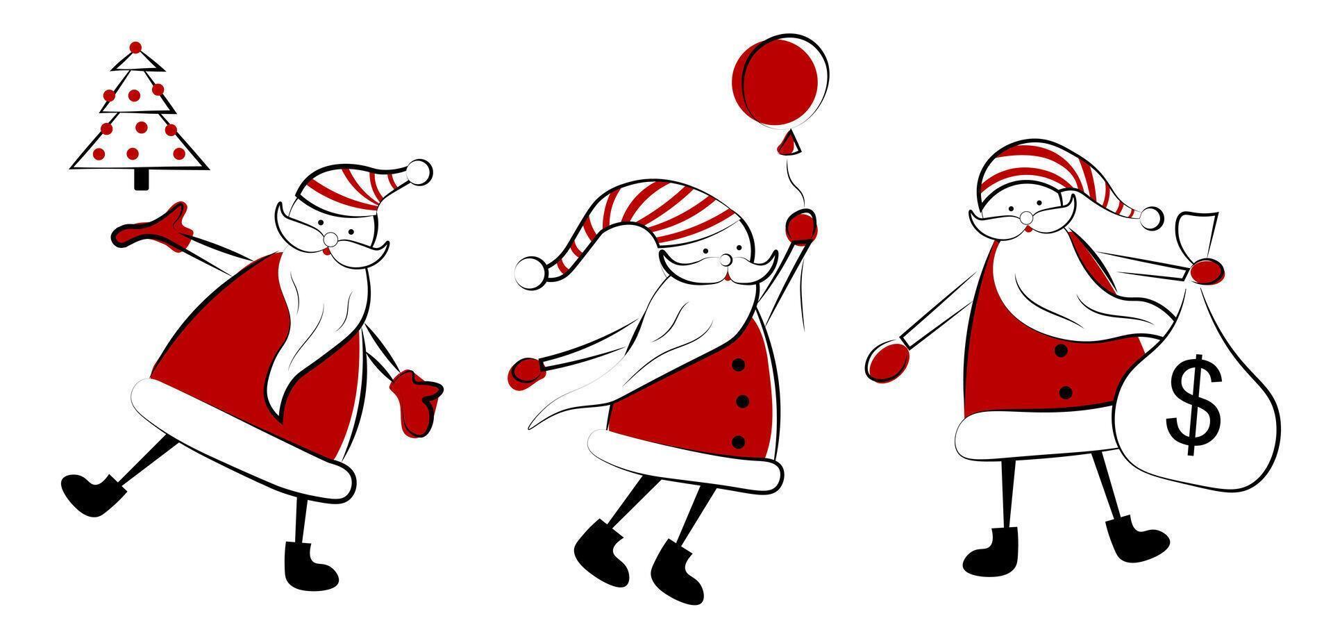 Set with Santa Claus on a white background. Doodle vector