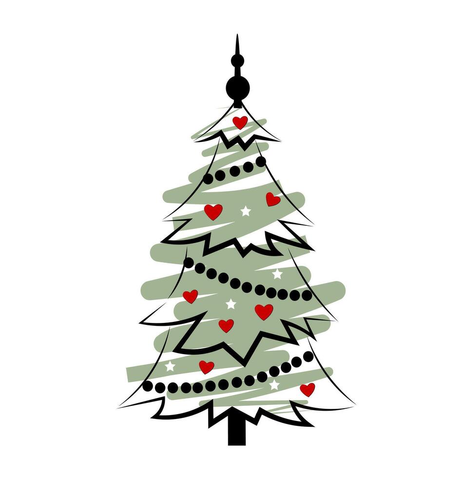 Christmas tree on a white background. Doodle vector
