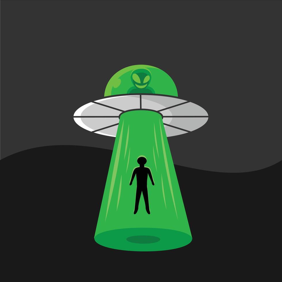 Alien Abduction UFO Beams Up Silhouette of a Person pro vector