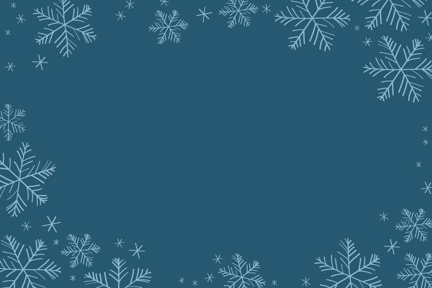 Flat blue winter banner with snowflakes. Hand drawn background with imitation of frozen window, ice on glass. Border for text with congratulations on New Year, Christmas, invitation, design vector