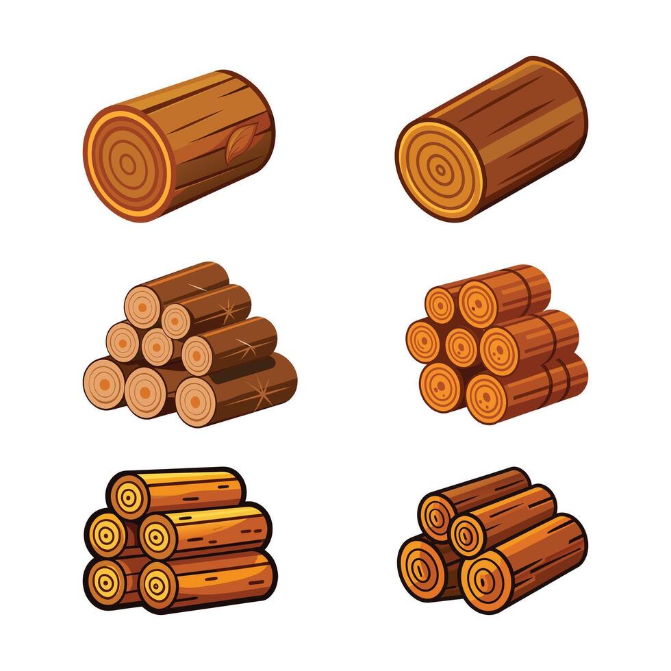 Cartoon Wood Logs Silhouette, Wooden For Camping Bonfires. Wooden Bonfire, Logs Lumber Wood Logs And Tree Trunks, Logs, And Trunks Collection With White Background. vector