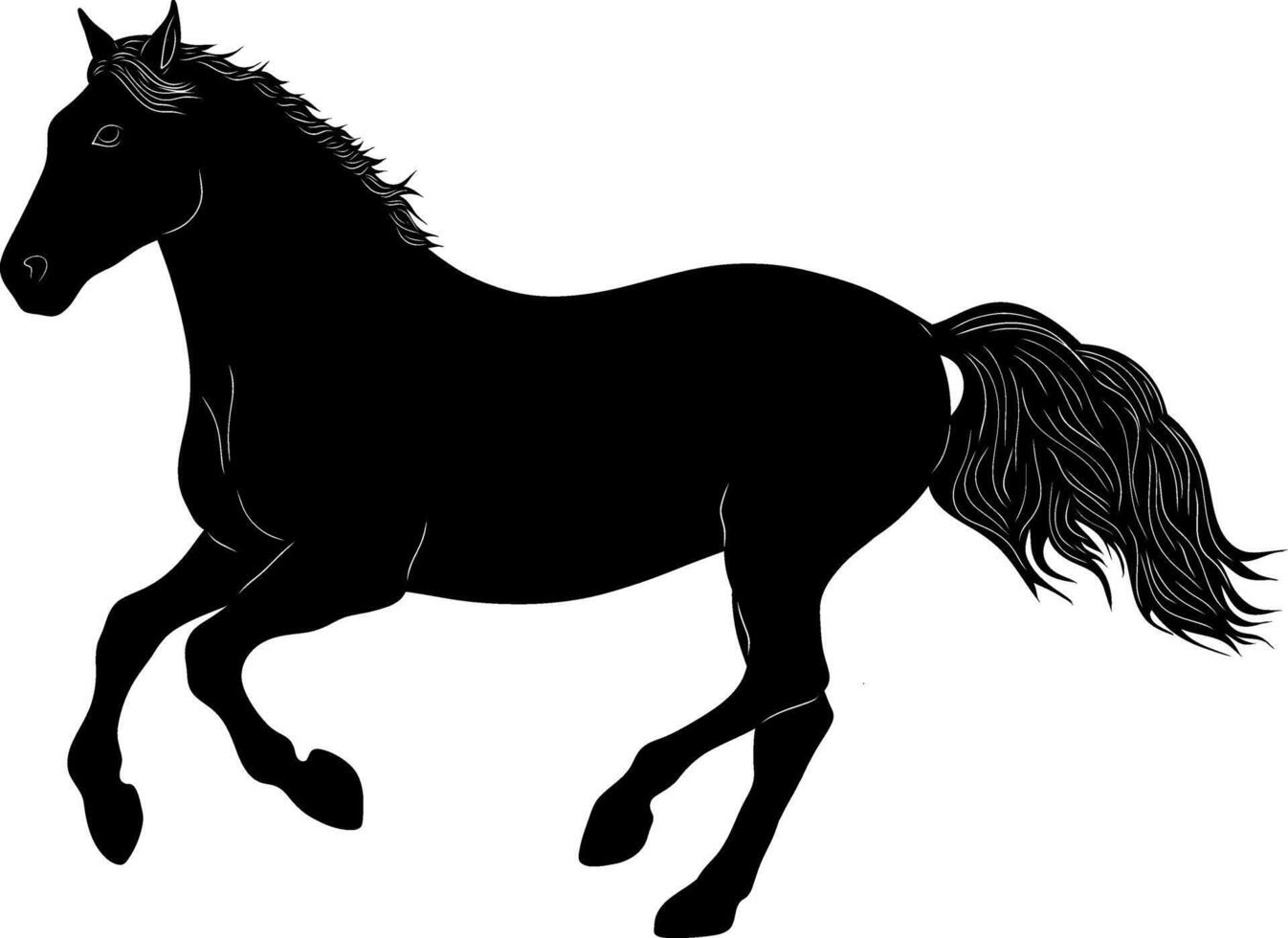 black silhouette of a horse running on a white background vector