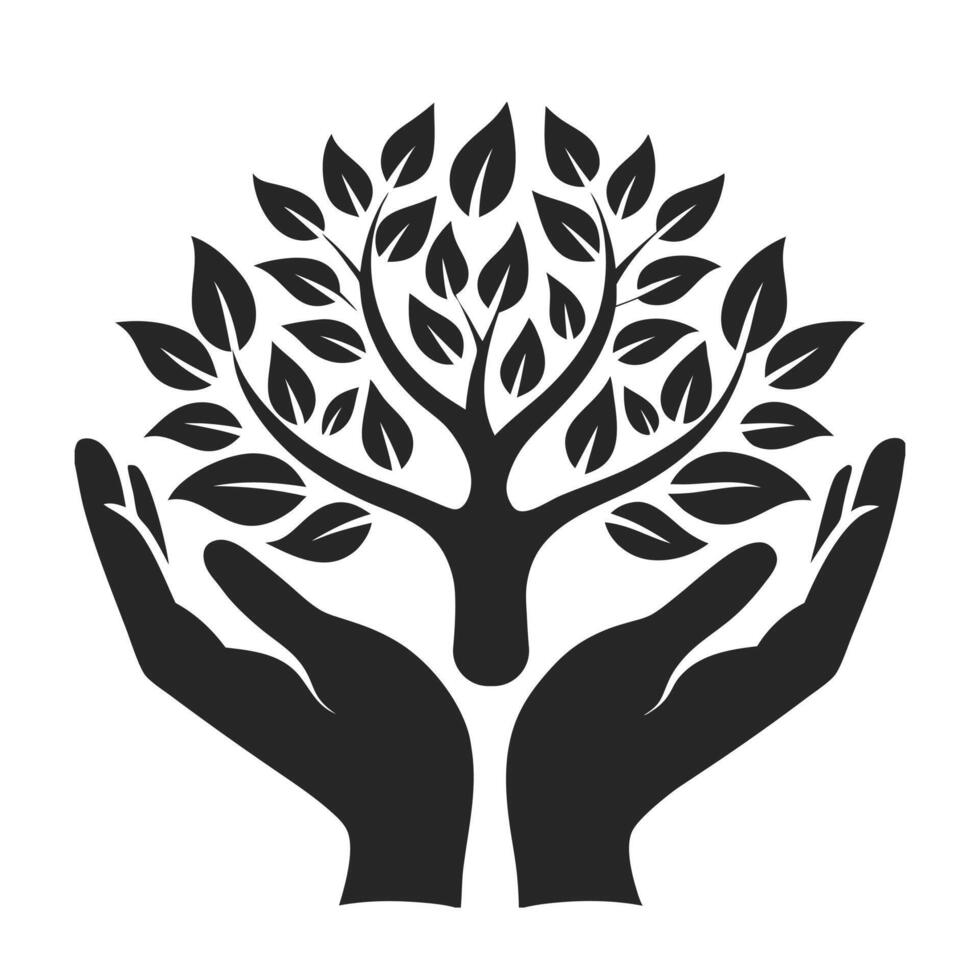 Hands Holding Tree for Sustainable Designs vector