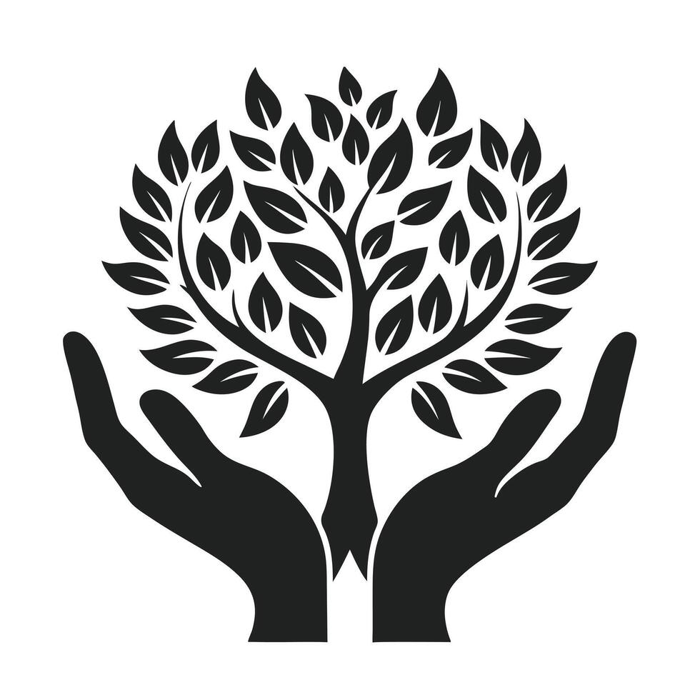 Minimalist Hands and Tree for Growth and Nature Branding vector